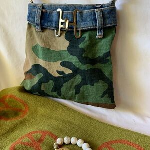 Upcycled Camouflage Crossbody Bag with Rope Strap